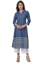 Soch Womens Indigo Abstract Cotton Blend Mandarin Collar Kurta