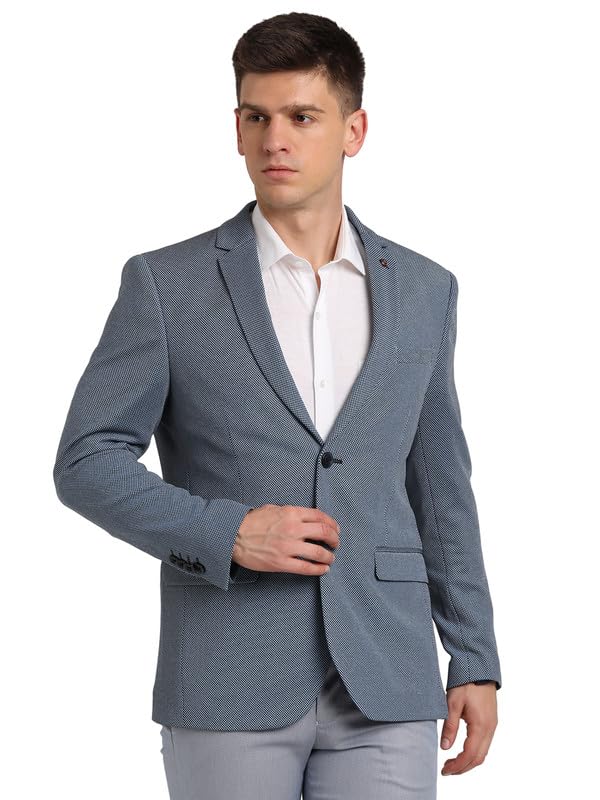 Turtle Men Cotton Self Design Silm Fit Grey Party Blazer