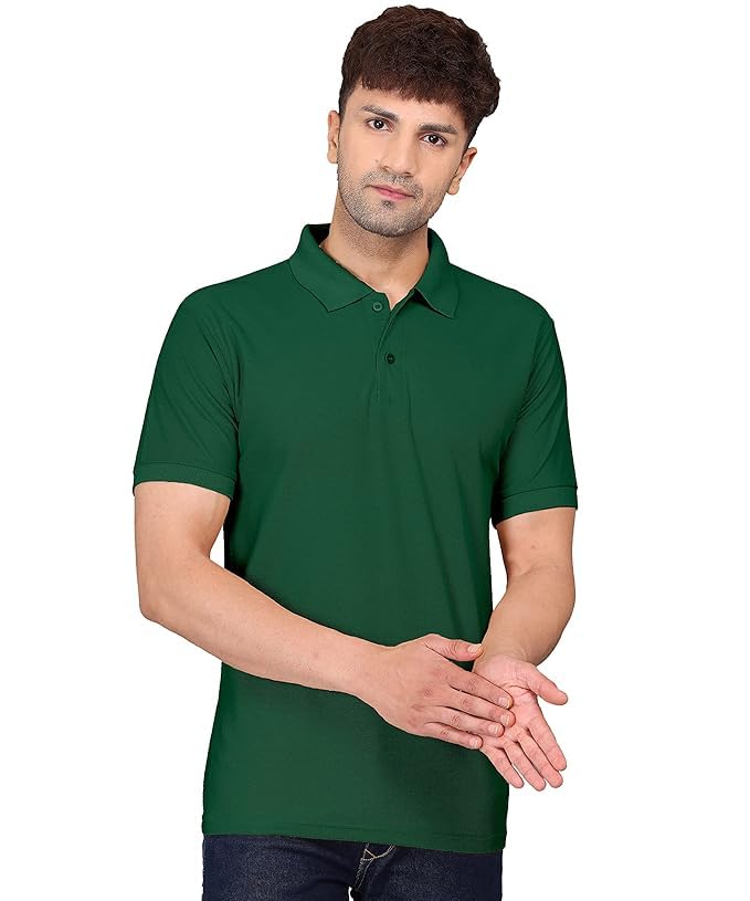 Hoodmastar MenS Polyester T Shirt With Half Sleeves Polo Collared Neck Solid Pattern Regular Fit And Standard Length Bottle Gre