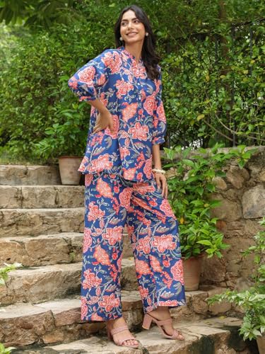 Greciilooks Women Rayon Blend Floral Ethnic Wear Kurta Co-Ord Set (Gl-K-W1728&Tr819-3Xl Peach)