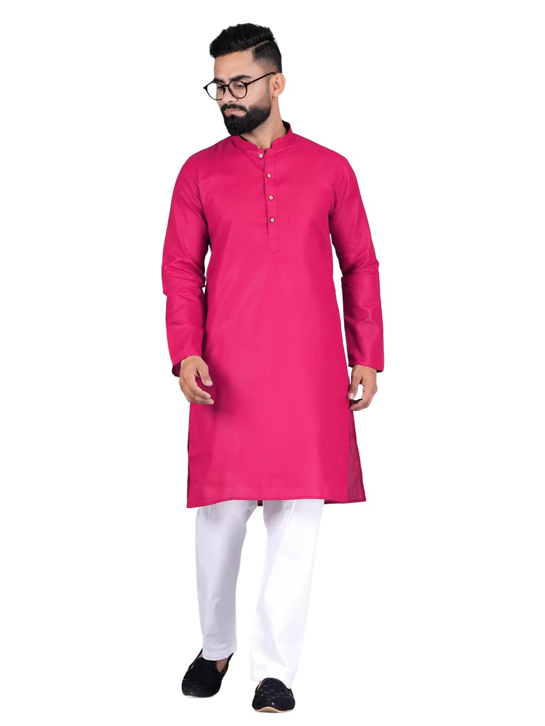 Pinkmint Kurta for Men Cotton Mandarin Collar Long Sleeve Soild Traditional Kurta Festival Kurta