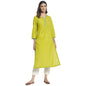 Fabindia Women Cotton Embroidered Long Kurta Green_Xs