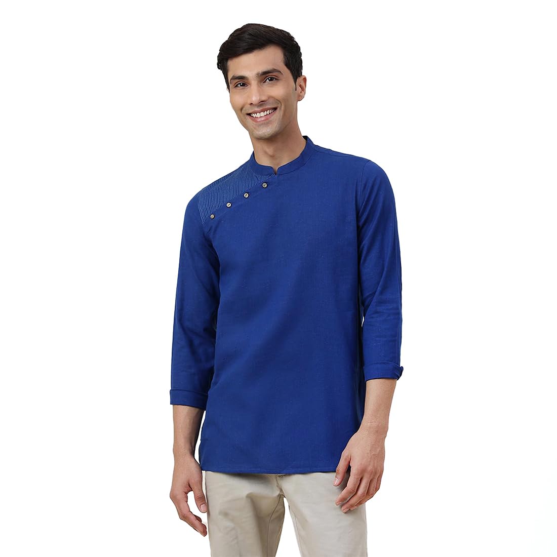 Fabindia Men's Cotton Blend Slim Kurta (20041023_Cobalt