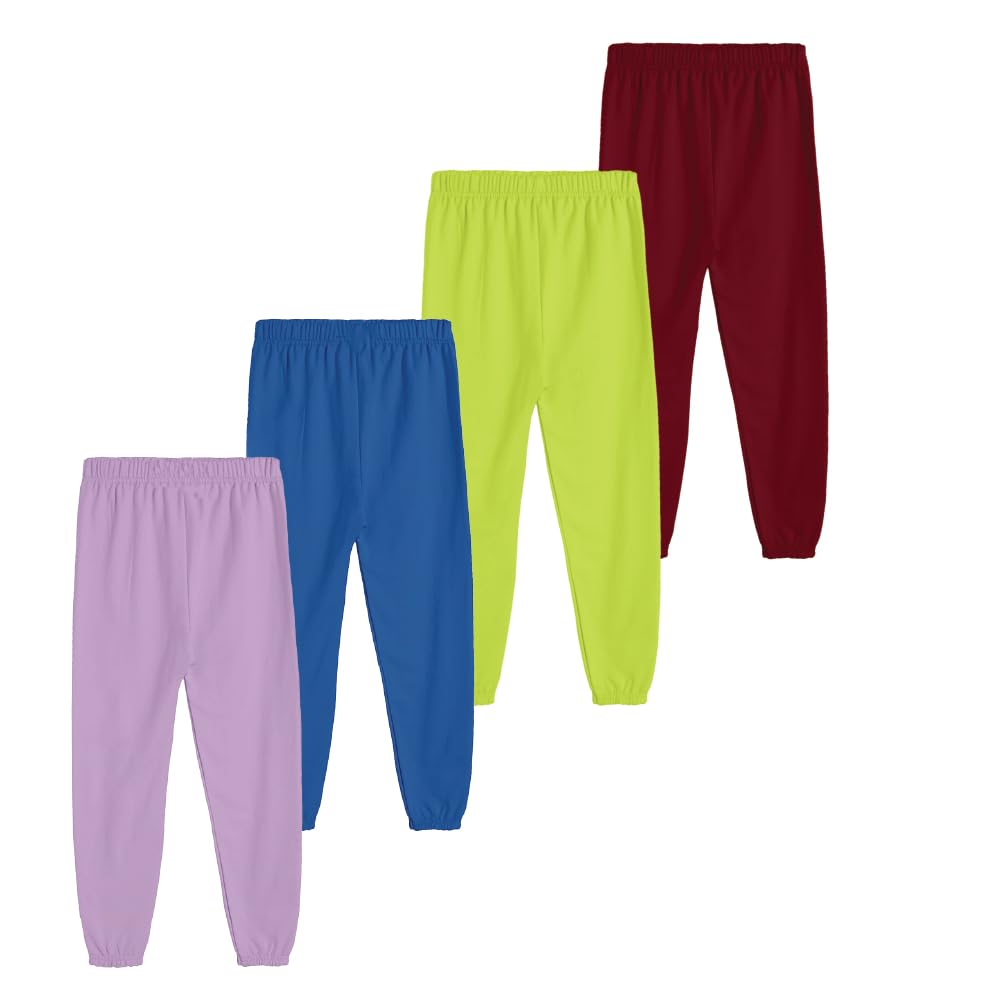 Kyda Kids 100% Pure Cotton Printed Regular Fit Track Pants For Girls (Pack Of 4)