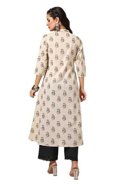 Soch Womens Beige Cotton Flex Paisley Print Kurta