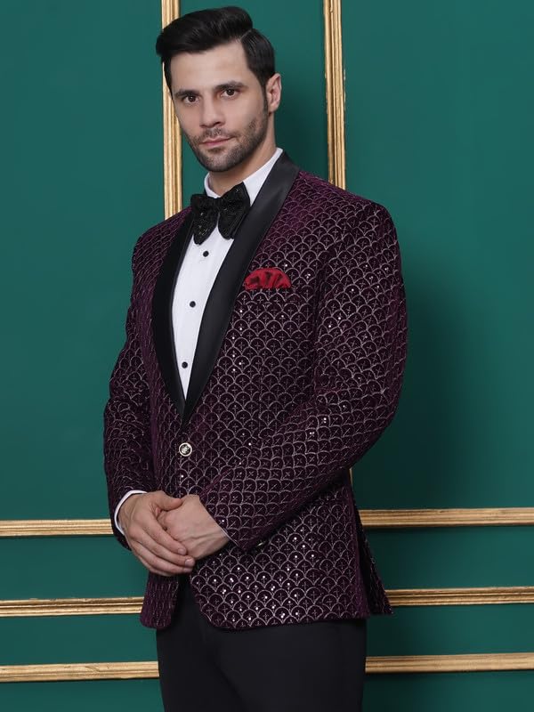 Favoroski Wedding Sequence Blazer Suit For Men | Purple Coat For Men Blazer | Relaxed Fit Blazer For Men Wedding Party | Embroid