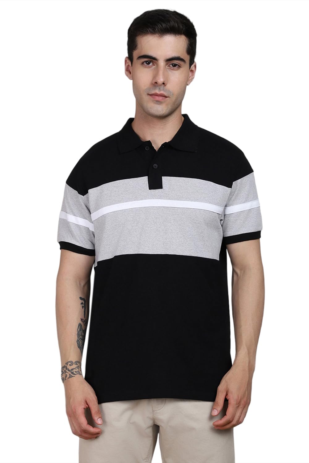 Dennis Lingo MenS Cotton Black Polo T-Shirt (Colorblocked)