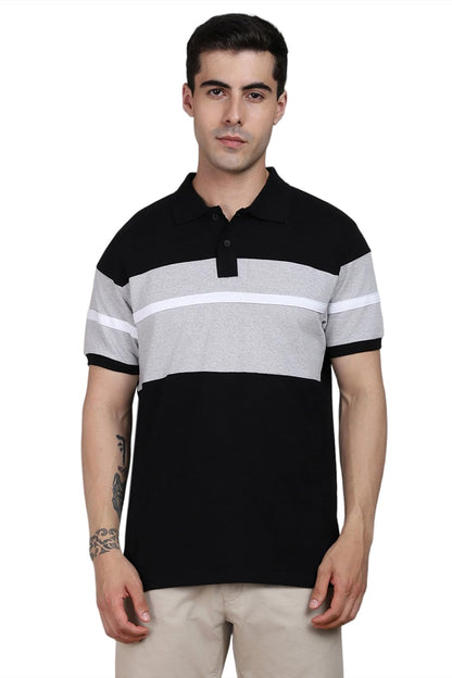 Dennis Lingo MenS Cotton Black Polo T-Shirt (Colorblocked)