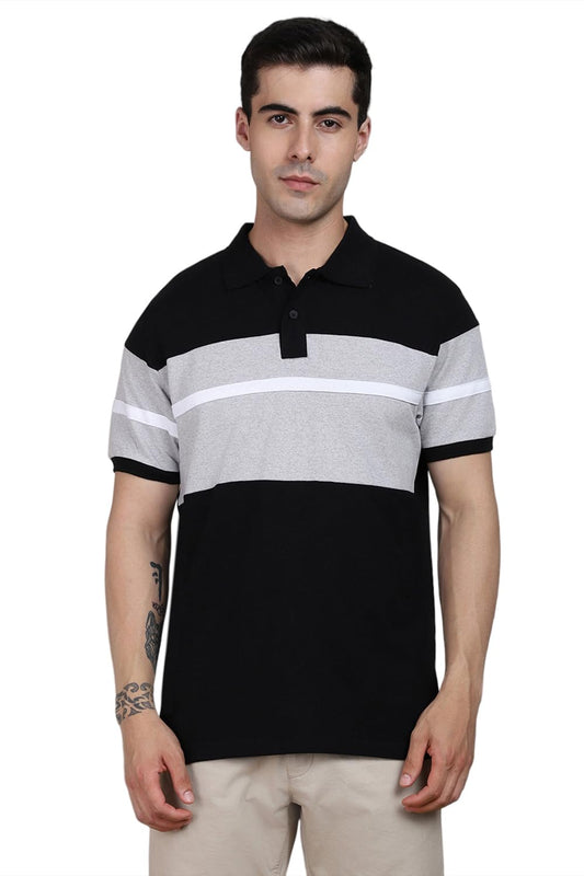 Dennis Lingo MenS Cotton Black Polo T-Shirt (Colorblocked)