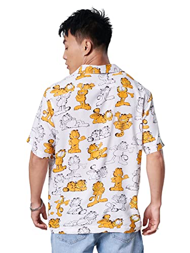 The Souled Store Men Official Garfield: Made To Lounger White Printed Summer Shirts Shirt For Men Casual Half Sleeves Regular Fi