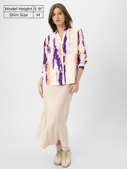 The Souled Store Satin Shirt: Nebula Women & Girls Long Sleeve Collared Neck Button Down Relaxed Fit Cotton Shirts