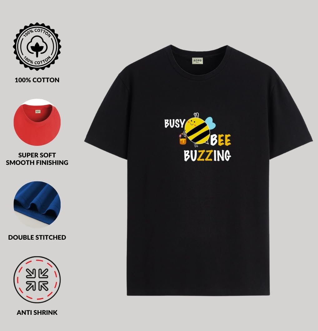 ADRO T Shirts for Boys & Girls || Busy Bee Printed T-Shirt || Ages 3-14 || 100% Cotton Round Neck Tshirt for Boys & Girls||KRN-B