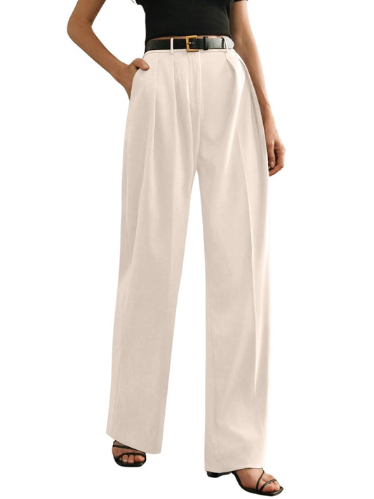 Greciilooks High Waist Cotton Trousers For Women  Flared Parachute Pants With Side Pockets | Casual Travel Cargo Pants Cream