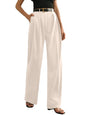 Greciilooks High Waist Cotton Trousers For Women  Flared Parachute Pants With Side Pockets | Casual Travel Cargo Pants Cream