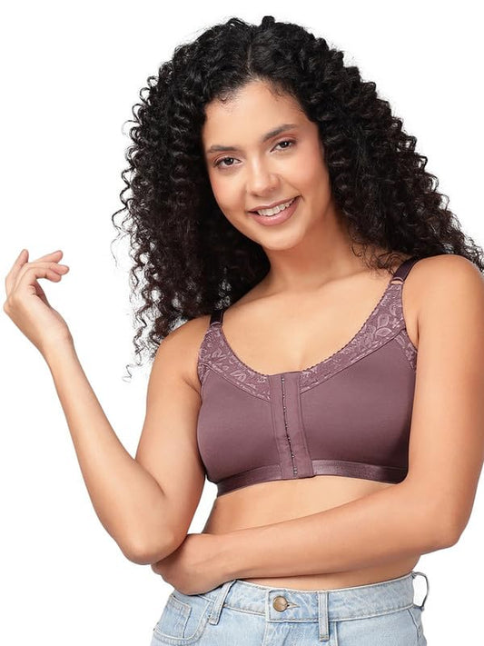 Clovia Womens Non-Padded Non-Wired Front Open Full Figure Bra (BR2405P15_Purple_32C)
