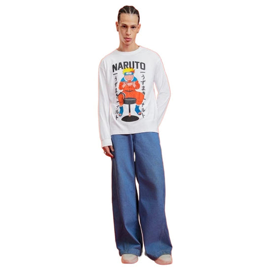 Bewakoof Mens Graphic Print White Round Neck Long Sleeve Loose Fit T-Shirt