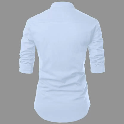 Deelmo MenS Regular Fit Solid Pattern Cotton Blend Kurta With Spread Collar Long Sleeve And Standard Length | Shirt For Man Sky