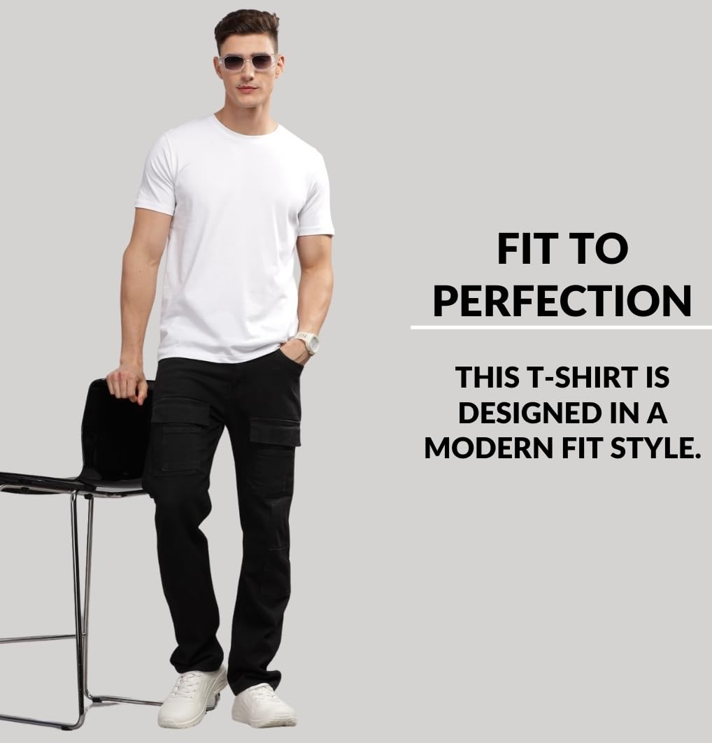 ADRO Men's Solid Regular Fit T-Shirt (RCM3-PLN-NB-BL-WH_Navy,Black,White