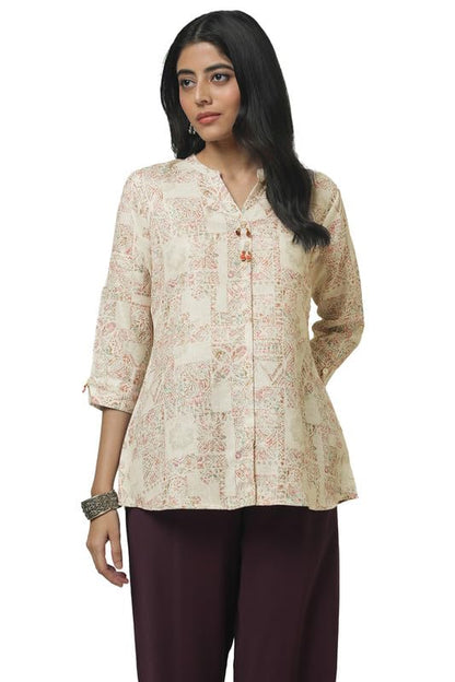 Soch Womens Cream Linen Ethnic Motifs Tunic with Beads
