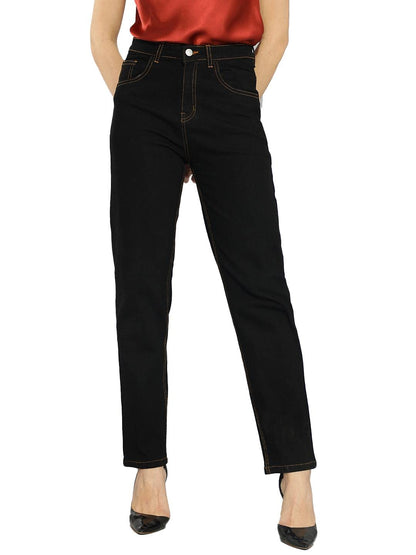 Kotty Women High Rise Cotton Lycra Regular Length Slim Fit Solid Jeans Midnight Black