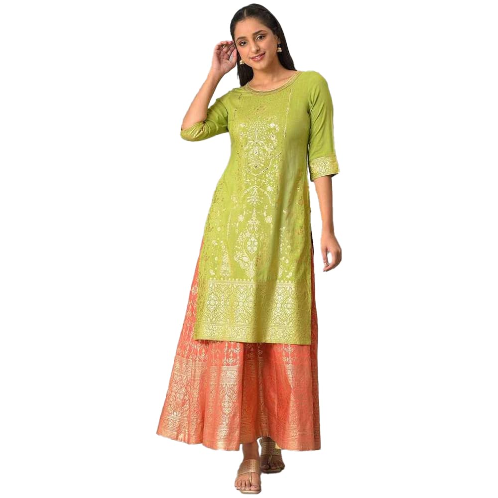 Aurelia Green Foil Hand Work Regular Kurta for Women