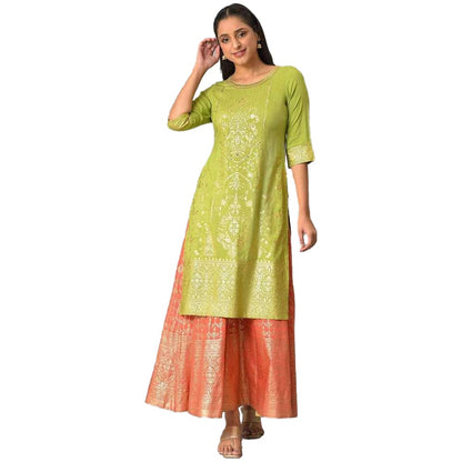 Aurelia Green Foil Hand Work Regular Kurta for Women