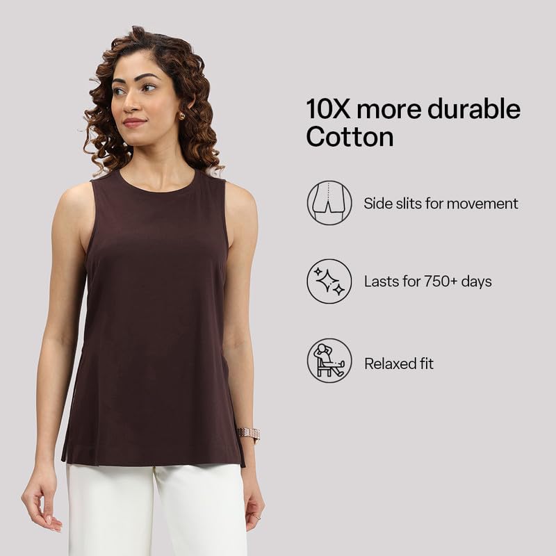 Last Tee Sleeveless Long Slit Top | Stays New for 750+ Days | Breathable | Long Slits | high Neck | Sleeveless Design