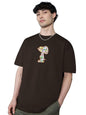 The Souled Store Peanuts: Joe Cool Men and Boys Short Sleeves Round Neck Brown Applique Patch Cotton Oversized T-Shirts