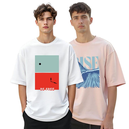 Nobero MenS Graphic Print Oversized Fit T-Shirt (1M-Twts-C0933-X_Blush / White