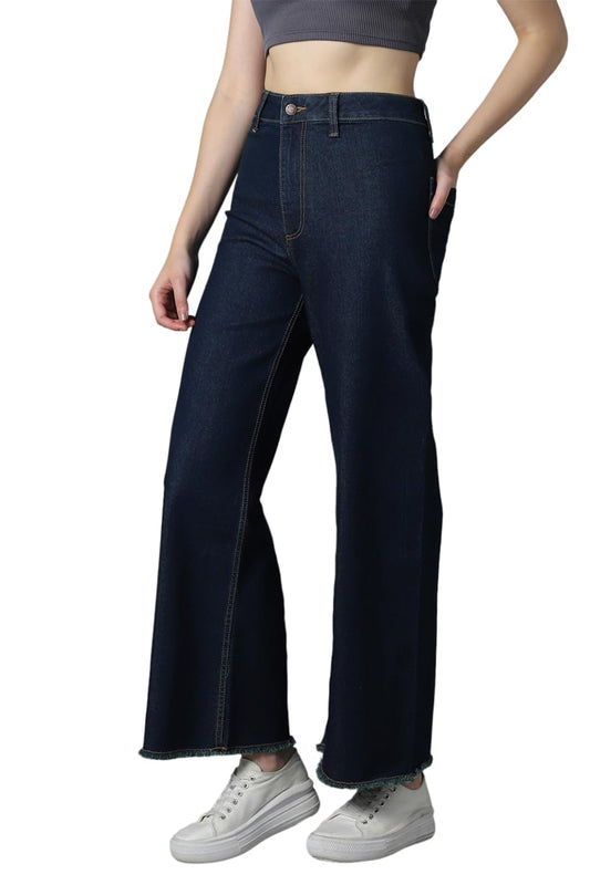 High Star Women 90S Straight Fit High-Rise Clean Look Stretchable Jeans