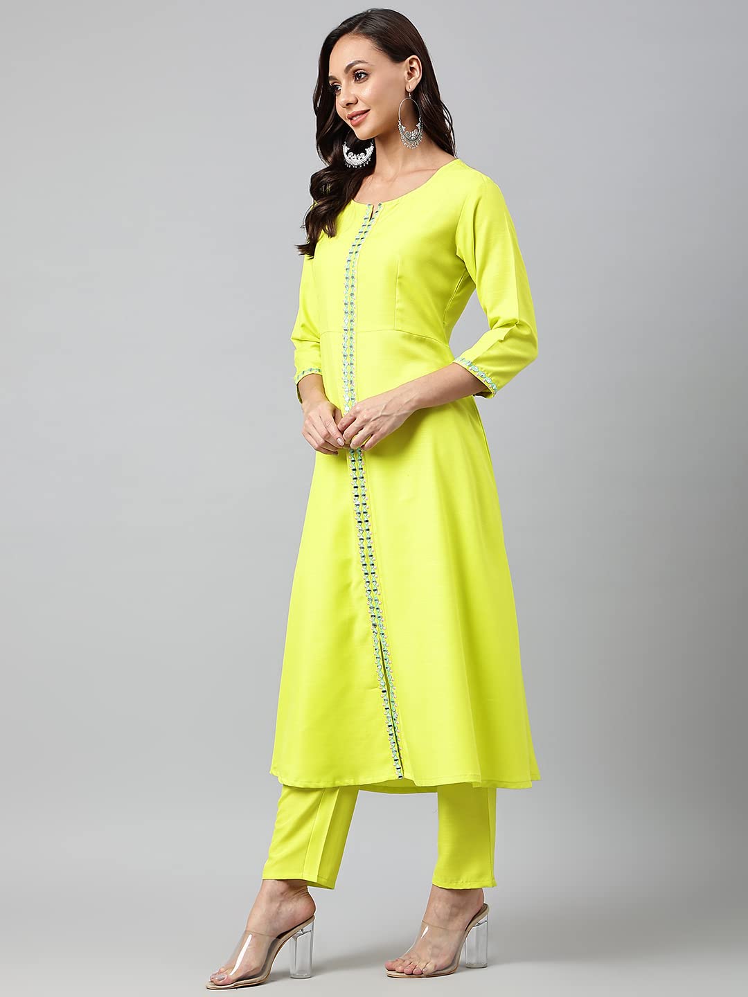 ANNI DESIGNER Women's Cotton Blend Embroidered Anarkali Kurta with Palazzo & Dupatta (Darwaja)