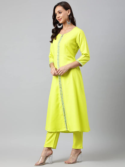 ANNI DESIGNER Women's Cotton Blend Embroidered Anarkali Kurta with Palazzo & Dupatta (Darwaja)