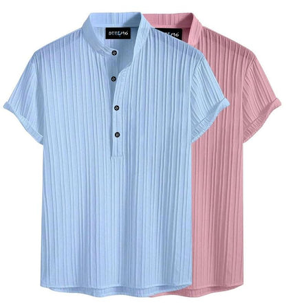 Deelmo Combo Of MenS Polyster Kurta With Mandarin Collar, Half Placket Buttons, Front Pocket | Half Sleeves | Soft & Breathable