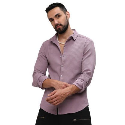 Campus Sutra Mens Lavender Stripe-Creased Shirt for Casual Wear | Spread Collar | Long Sleeves | Button Closure | Shirt Crafted