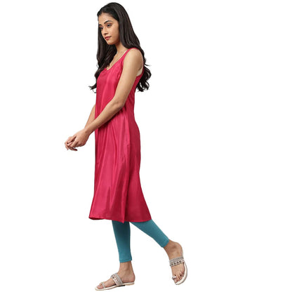 W WomenS Dark Pink Geometric Printed Synthetic Kurta And Leggings Set