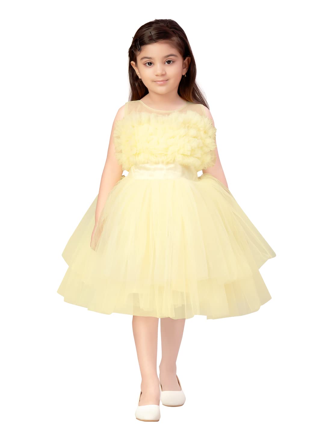 Aarika Baby-Girl's Nylon Fit and Flare Knee-Length Dress (FK-1655_Lemon