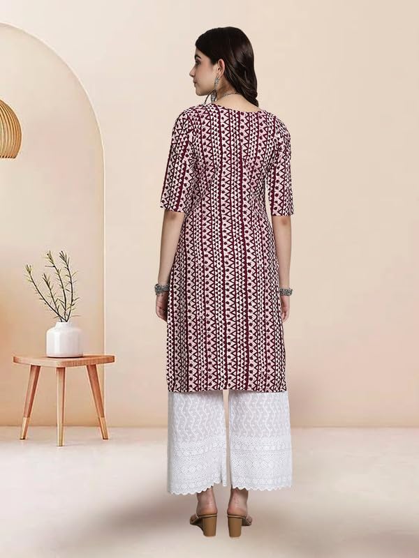 Pinkmint Elegant Printed Crepe KurtiS For WomenS Ll Fashionable Kurti Ll Straight Round Neck Kurti (Pack Of 1) Wine