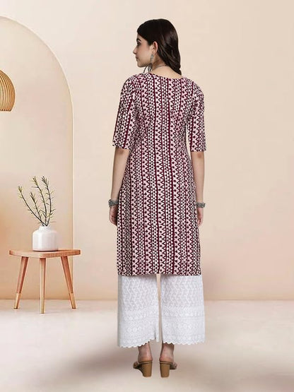 Pinkmint Elegant Printed Crepe KurtiS For WomenS Ll Fashionable Kurti Ll Straight Round Neck Kurti (Pack Of 1) Wine