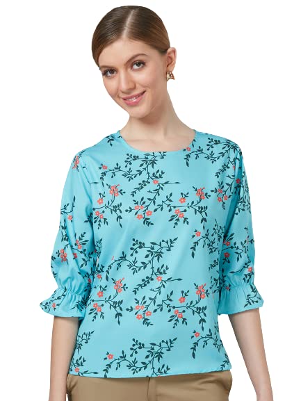 Style Quotient Women Blue And Multi Floral Printed Polyester Smart Casual Top