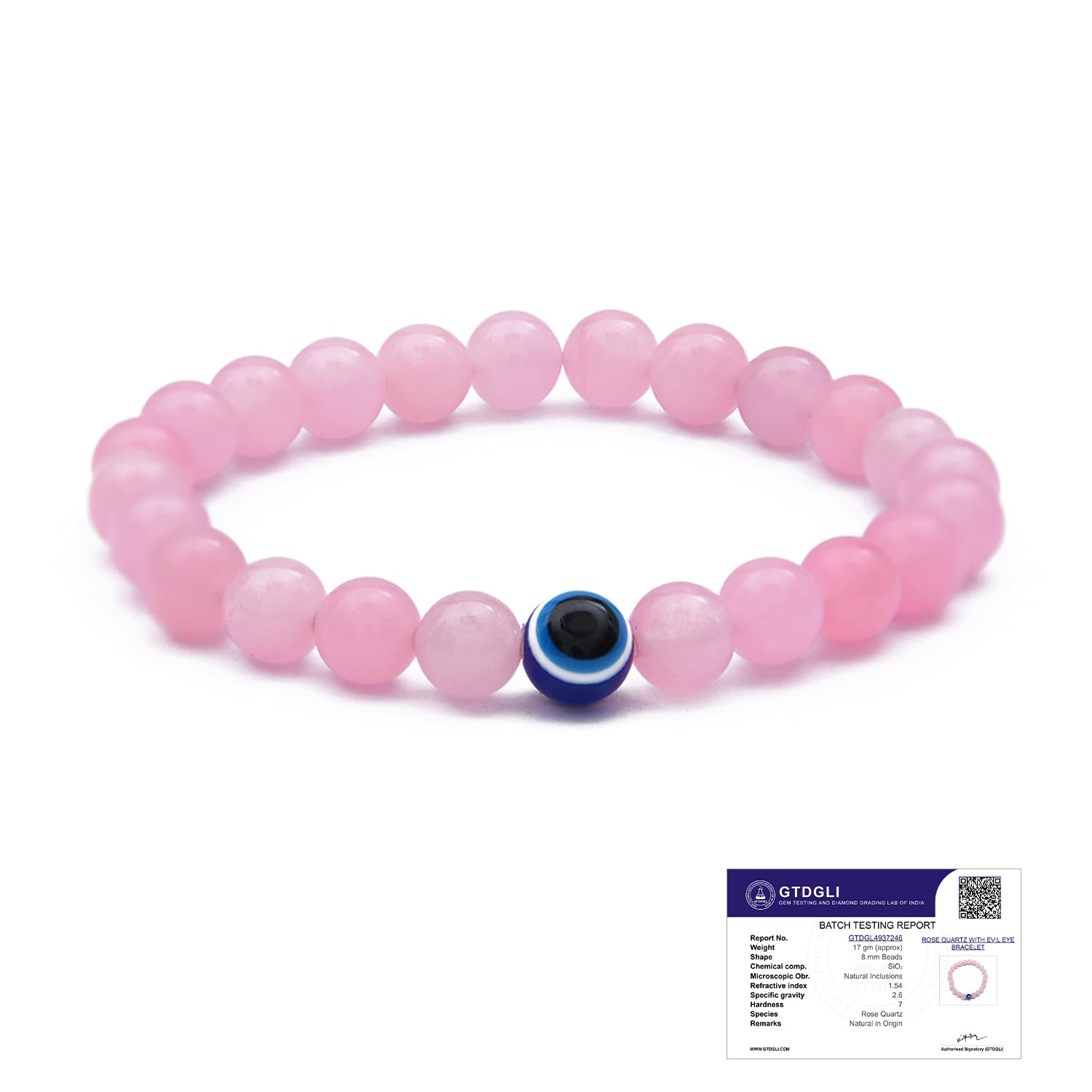 Astrotalk Rose Quartz with Evil Eye Bracelet | Love, Protection & Positive Energy | Astrology Bracelet for Men & Women | Certified Crystal Bracelet | Valentine Gift For Girlfriend