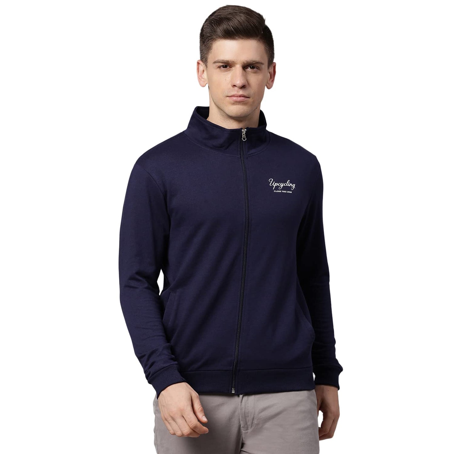 Dennis Lingo MenS Poly Cotton Sweatshirt - Front Open Zipper, High Neck, Full Sleeves, Regular Fit, Casual Winter Wear For Men
