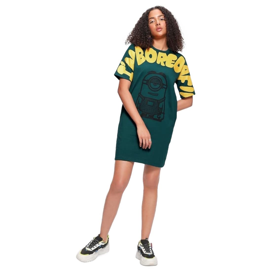 Bewakoof Official Minions Merchandise WomenS Typography Oversized Fit Half Sleeve Round Neck Cotton Dress