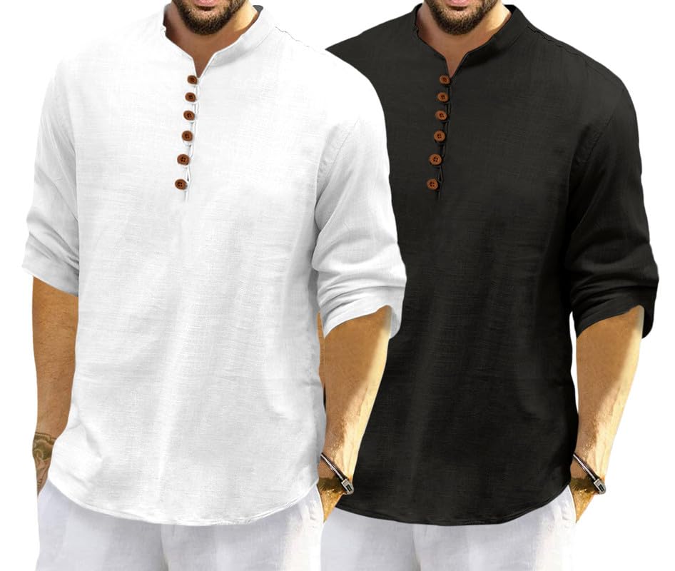 Royalscout MenS Cotton Polyester Blend Solid Regular Fit Full Sleeve Short Kurta | Ethnic, Lightweight Summer Kurta For Daily &