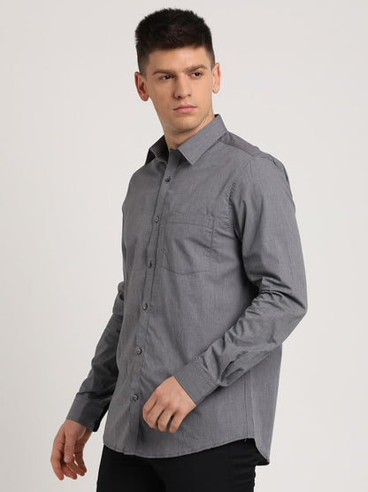 Turtle Men 100% Cotton Grey Solid Regular Fit Formal Shirt