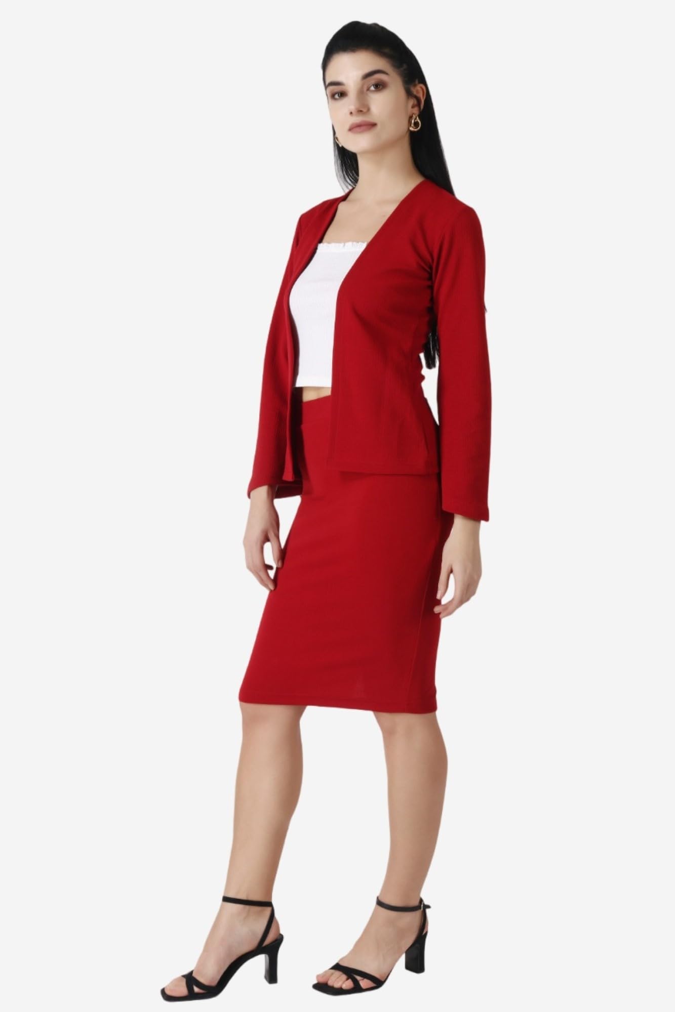 Popwings Casual Solid Shrug And Knee Length Skirt Set For Women || Co-Ords Set For Women Stylish Western || Two Piece Set Women