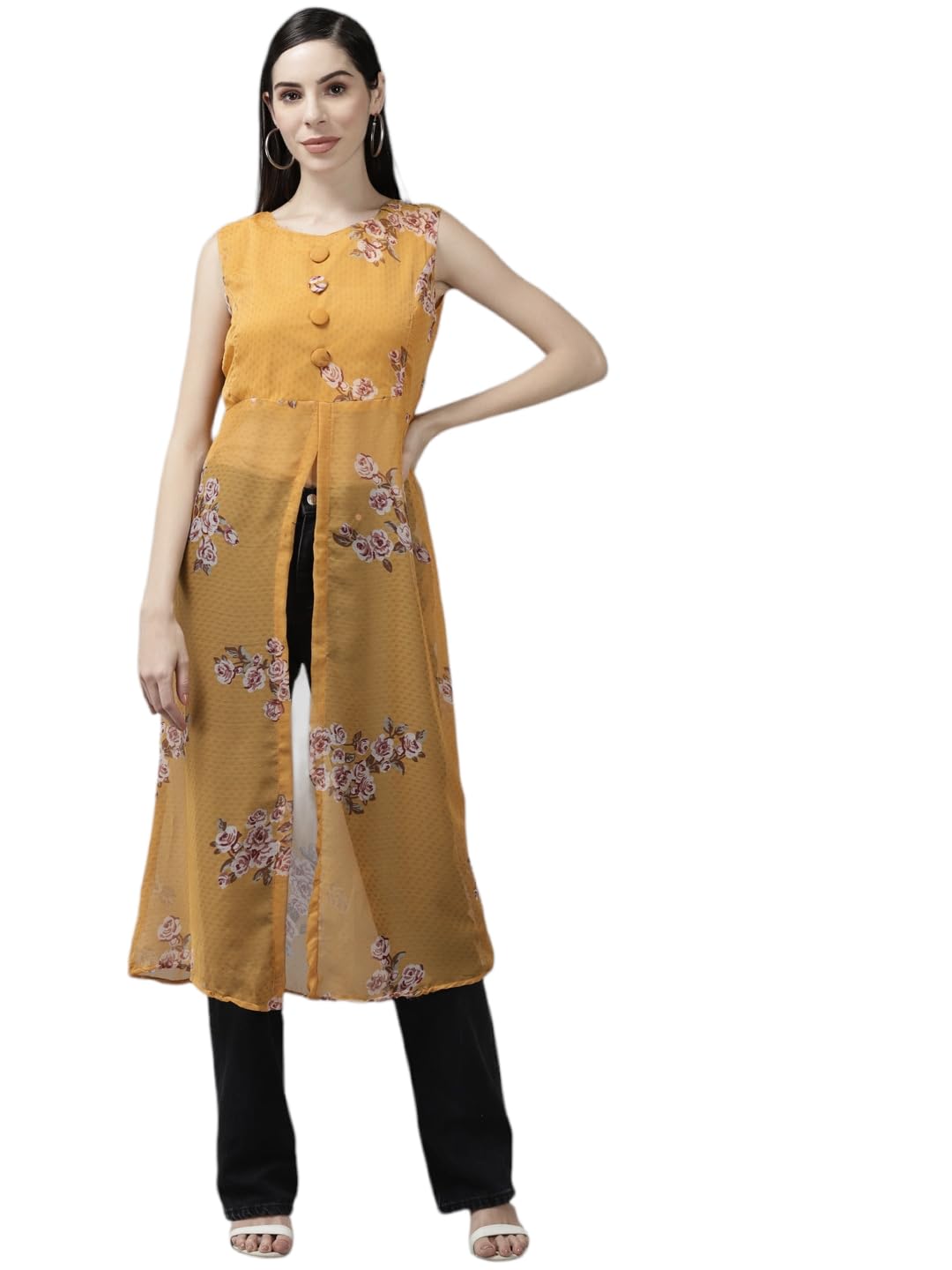 Aarika Womens Yellow Color Georgette Printed Top (SP-TP-W-KG-9513-GOLD-XL)