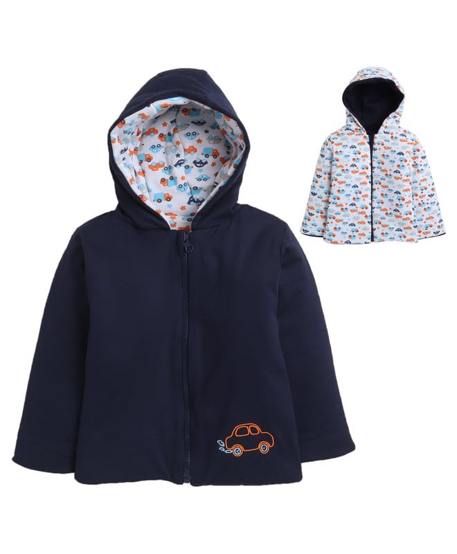 BUMZEE Navy & White Baby Boys Full Sleeves Reversible Jacket Age - 0-6 Months (Peb8782B-nbl.wht)