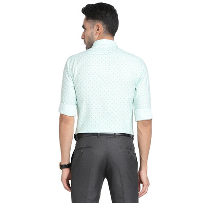 Turtle Men Cotton Melange Slim Fit Mint Green Printed Full Sleeve Formal Shirt