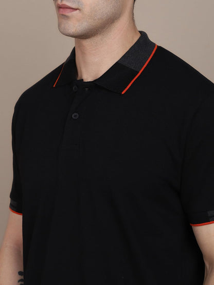 Dennis Lingo MenS Cotton Black Polo Neck Solid T-Shirt