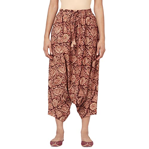 Fabindia Women Kalamkari Harem Pants Cotton_Xl Maroon